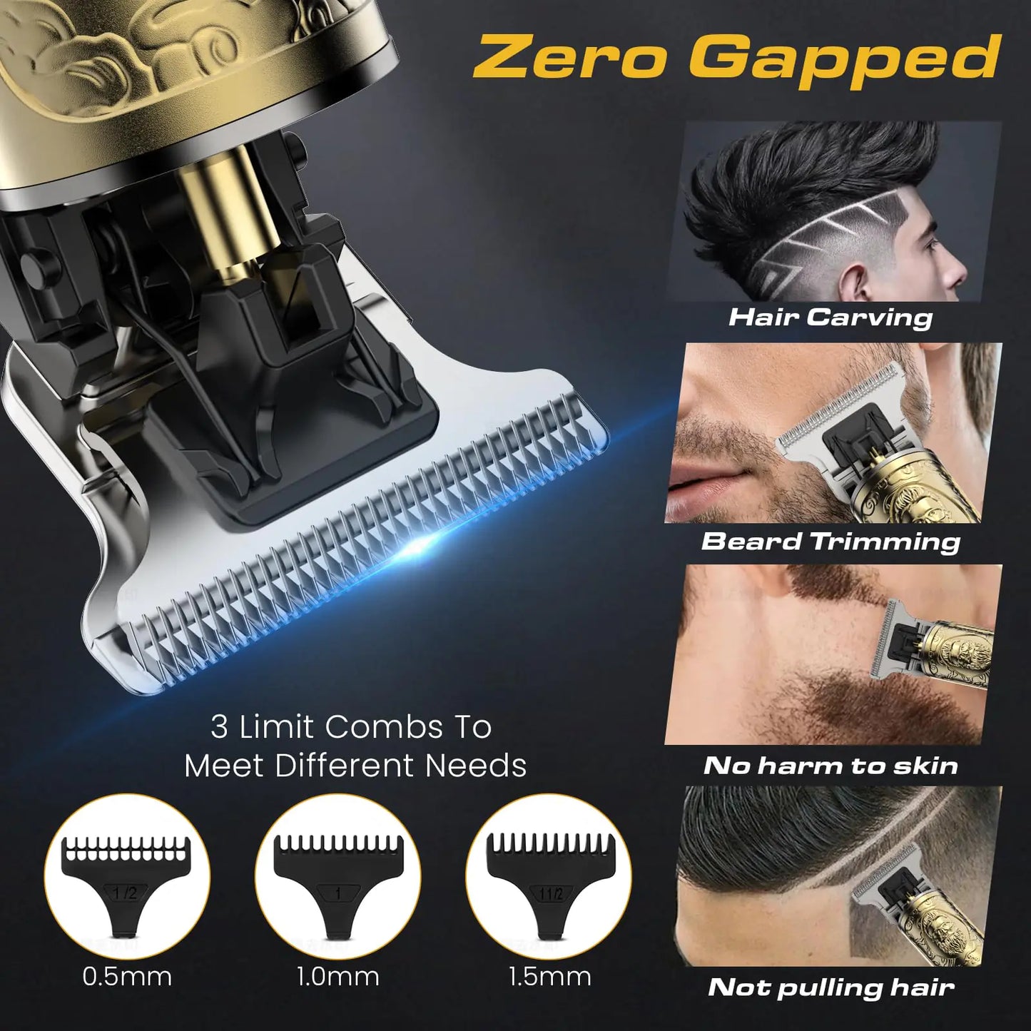 Hair Clippers for Men, Professional Hair Trimmer Barber Cordless Zero Gapped Hair Clippers with LCD Display, Mens Gifts Beard Trimmer T Liners Shavers Edgers Clipper for Hair Cutting - Gold