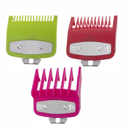 3 Pack Clipper Guards Premium Compatible with Wahl Hair Clippers Trimmers with Metal Clip - 3 Cutting Lengths is 1 1/2” ，1/2” and 1”(1.5，3，,4.5 mm) Fits Most Size Wahl Clippers Guide Combs，Colorful Colorful 3 Pack