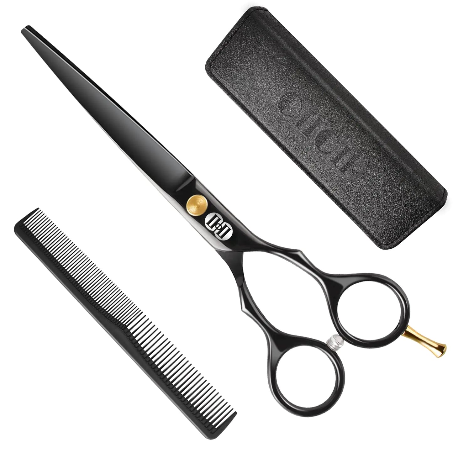 CIICII Hair Cutting Scissors, 6.5 Inch Professional Hair Scissors Set (Hair Cutting Shears Beard Trimming Grooming Haircut Kit) Right Left Handed Barber Scissors for Home Salon DIY Hairdressing Black Hair Cutting Scissors